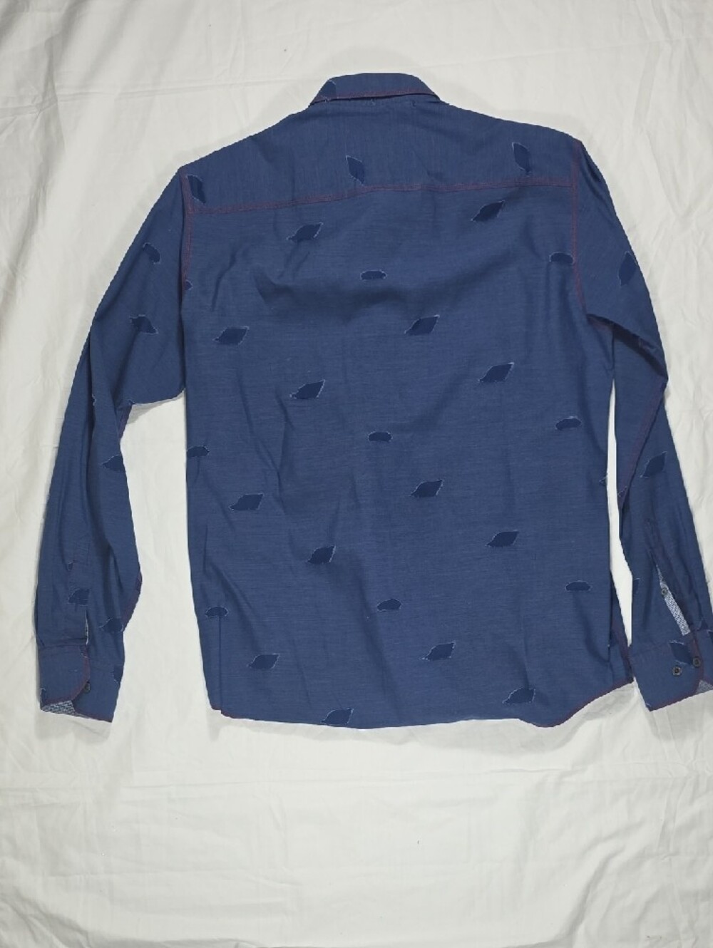 Bugatchi Navy Blue Long-Sleeve Button-Down Shirt with Subtle Patch Motif - Picture 3 of 7